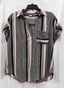 GW - Ms. Back Button Cap Sleeve Striped Blouse from NY&Co. Jeans - Multi - Sz L - Picture 1 of 2