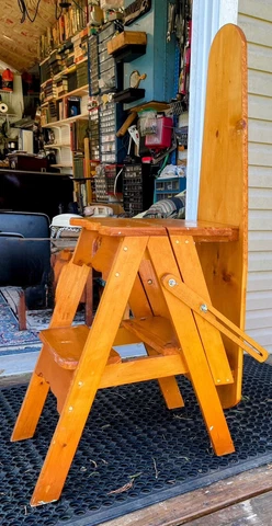 Vintage folding wooden ironing board  with chair and step ladder Cover