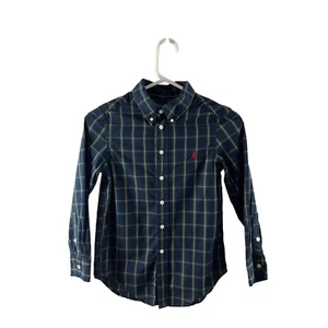 Ralph Lauren Blue Label Plaid Cotton Poplin Button Down Shirt Boys Small 8 Navy - Picture 1 of 13