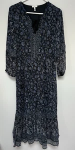 JOIE Damen Seide Shear gefüttert Blumen Marine Maxikleid großer V-Ausschnitt Quaste - Bild 1 von 10