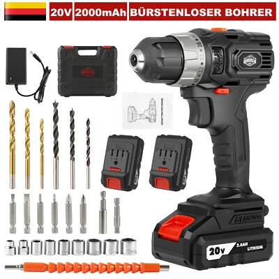 20V Akkuschrauber Bürstenloser 48N·m Schraubendreher Akkubohre+ 2Akku +ladegerät - Bild 1 von 4