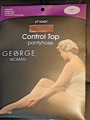 Nuevo de Lote Antiguo George Woman Queen 2X Suntan Control Top Pantimedias Sandalia 185-225lbs Foto 1 de 4
