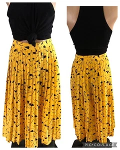 Vintage 80-90’s Geometric Pleated MIDI Preppy Skirt Yellow/Black Geometric M-L - Picture 1 of 8