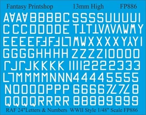 RAF R.A.F Numbers and Letters 24" decals transfers WW11 1/48 FP886 WHITE SCALE - Picture 1 of 3