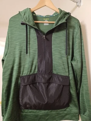 MENS TEK GEAR XL GREEN BLACK ZIP HOODIE KANGAROO POCKET MIXED MEDIA PULLOVER - Image 1 of 4