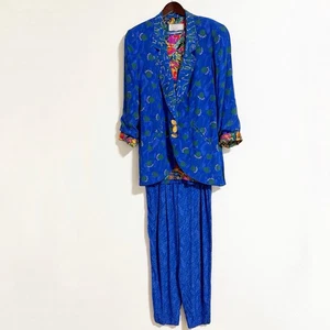 Conjunto de Traje Arte para Usar Dorothy Schoelen Platino Años 80 De Colección Azul Talla M/L - Imagen 1 de 18