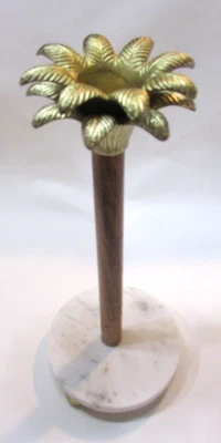 Toallero de papel vertical independiente con base de mármol blanco con tapa de palmera de latón Foto 1 de 4