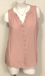 NWT A NEW DAY SMOKE PINK STRIPED SLEEVELESS BUTTON DOWN TOP SZ LARGE MSRP $24.99 - Picture 1 of 4