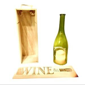 Wine All The Time Wood Gift Box With Bottle & LED Candle Holder 