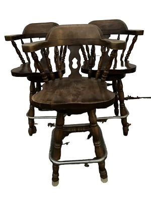 Pair of Captain's Mate Colonial Swivel Bar Stools 3 - Image 1 of 4