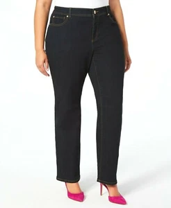 INC Women 26 WP Blue Tummy Control Straight Leg Jeans Plus Size - Picture 1 of 8