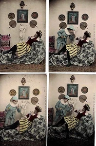 Gorgeous Series of 6 Courting and Kiss Paris Fashion PC Circa 1900 - Picture 1 of 2