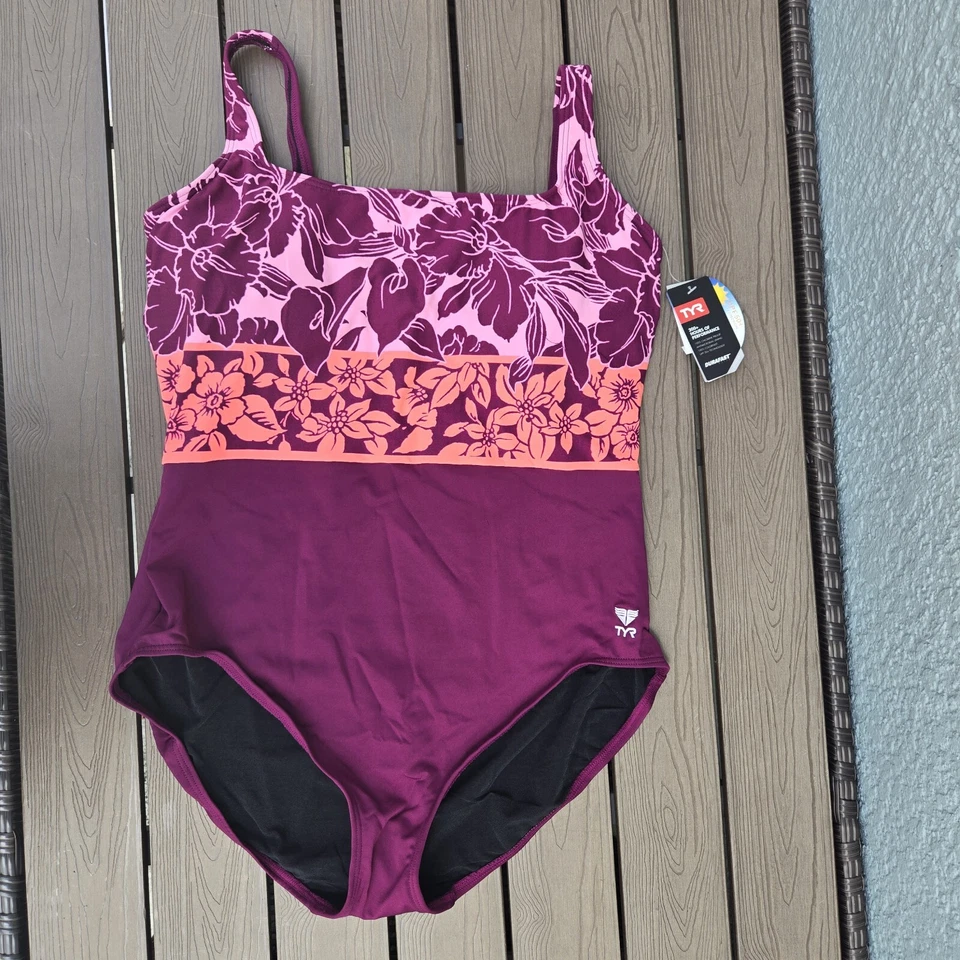 TYR Women Narciso Aqua ControlFit 1pc SwimSuit TAQNC7A Burgundy Pink Size 18