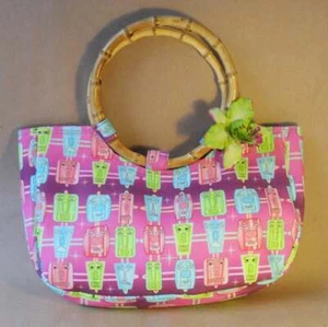 Purple Tiki Bamboo Handle Handbag Bags Tiki Retro Rockabilly Pinup Vintage Repli - Picture 1 of 6