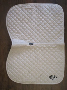 White Monogrammed Dover Saddle Pad Jump Close Contact All Purpose Horse Square - Picture 1 of 11