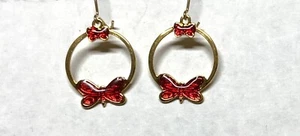 Enamel earrings. GOLD PLATE HOOP with Butterfly design- Red Enamel earrings - Picture 1 of 3