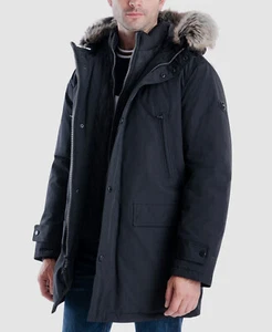 $375 Michael Kors Men's Black Hooded Down Parka Jacket Bib Snorkel Coat Size L - Picture 1 of 3