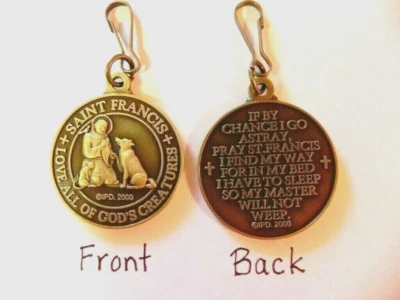 SAN SAN FRANCISCO COLLAR PERRO ETIQUETA CON ORACIÓN Tono Bronce Medalla mascota CALIDAD NUEVO Foto 1 de 4