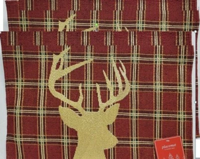 Set of 2 Tapestry Placemats,13"x19", WINTER, CHRISTMAS, LARGE GOLD REINDEER, HC - Image 1 of 4