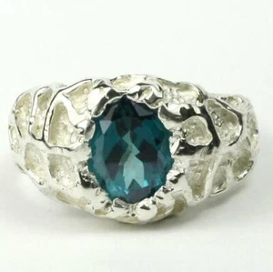 925 Sterling Silver Men's Nugget Ring, Paraiba Topaz, SR168 - Picture 1 of 5