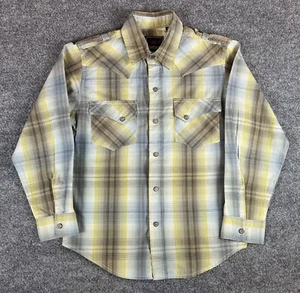 Roper Snap Shirt Boys M 8-10 Button Up Long Sleeve Plaid Yellow Gray White Eagle - Picture 1 of 9
