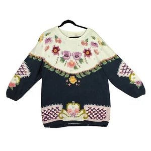 Vintage Venezia Women Hand-Knitted Sweater Size 22/24 90s Y2K Floral 3D Chunky - Picture 1 of 12