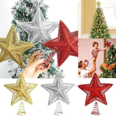 Glitter Christmas Tree Topper Iron Star Christmas Home Xmas Tree Ornaments T1K1 - Image 1 of 4