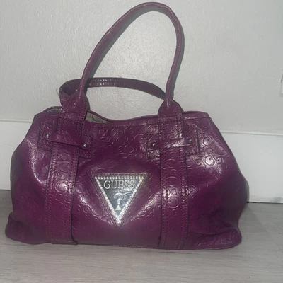 Vintage Y2k GUESS Purple Patent Faux Monogram RARE handbag Purse  - Image 1 of 4