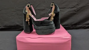 Dolls Kill Sugar Thrillz Women 8 M Black Velvet Platform Heel Shoes W/Ankle Cham - Picture 1 of 15