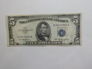 Silver Certificate 1953 5 Dollar Bill Paper Money One Currency Blue Seal Note - Picture 1 of 2