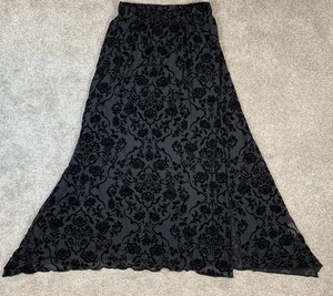 Romwe Damen schwarz Blumen Maxirock durchsichtig fließend Schlitz Pull-On Goth SMALL 4 - Bild 1 von 8