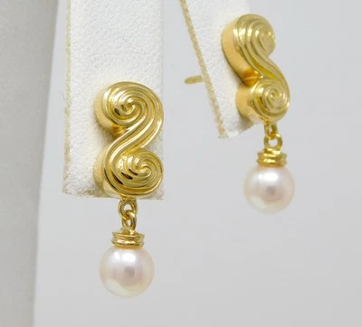 Pendientes colgantes Tiffany & Co. de perlas de oro amarillo de 18 quilates con perla S B6979 Foto 1 de 4