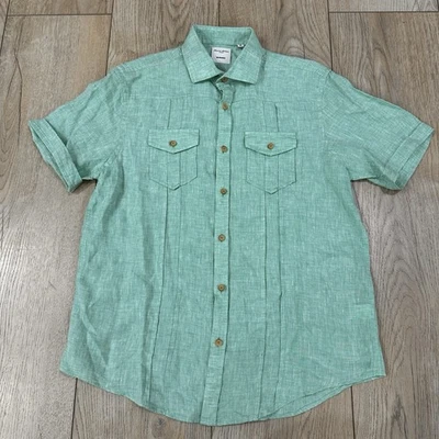 Camisas Baird McNutt Para Hombre M Verde Lino Murano Calce Ajustado Informal Manga Corta Foto 1 de 4
