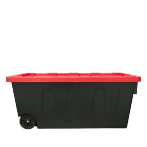 Hyper Tough 50 Gallon Snap Lid Wheeled Plastic Storage Bin Container, Black