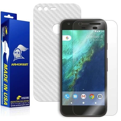 ArmorSuit Google Pixel Screen Protector + White Carbon Fiber Skin Made in USA - Image 1 of 4