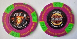IRON VALLEY HARLEY-DAVIDSON Manheim PA Full Color Purple/Green Poker Chip - Picture 1 of 3