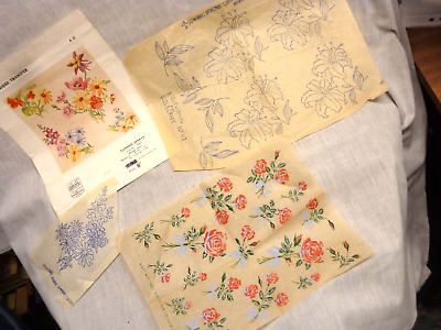 Flowers Iron On Transfers Embroidery 1950s  Roses Stargazer Lillies Womans Day • 2.27€