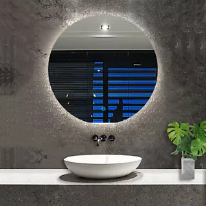 Round Bathroom Mirror with Backlit LED Lights Demister Dimmable Color Changing - Picture 1 of 20