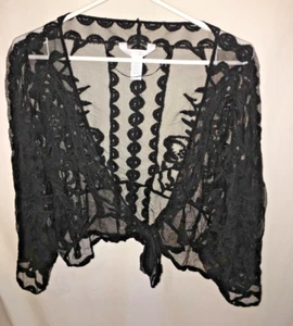WOMENS BLACK LACE SHORTY TIE LAUREN CONRAD BOLERO JACKET ONE SIZE FITS MOST 50" - Imagen 1 de 7