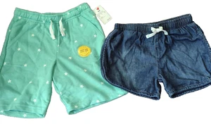 2 pack Cat & Jack Shorts Size 5T Easy on Easy off Green Knit Blue Denim - Picture 1 of 6