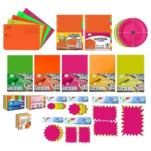 [Pack of 5] Neon Document Wallets/Subject Dividers/9" Paper Plates/Unruled Cards - Picture 1 of 251