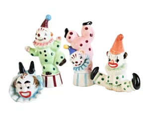 Clown Circus Theme Vintage Ceramic Salt and Pepper Japan 3.5" - 4.5" Set of 4 - Picture 1 of 15
