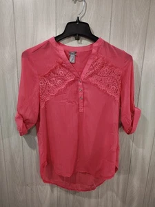 Vanity Damenoberteil V-Ausschnitt transparent Rollriegelärmel Größe S Blumen Spitze sexy feminin - Bild 1 von 7