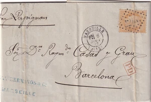 France 1873 Yvert 23 cover from Marseille to Barcelona (1851) - Picture 1 of 3
