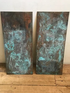 2 Sheet Copper Pieces Coppersmith scrap Natural Patina Colors Verdigris - Picture 1 of 10