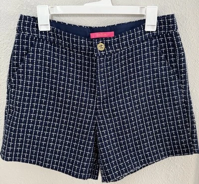 Lilly Pulitzer Talla 6 Gretchen Tiro Alto Corto Marea Baja Azul Marino Fantasía Checkerbrd Foto 1 de 4