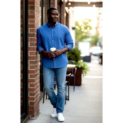 Camisa de vestir Ted Baker Endurance para hombre azul a rayas con botones ribete floral Foto 1 de 4