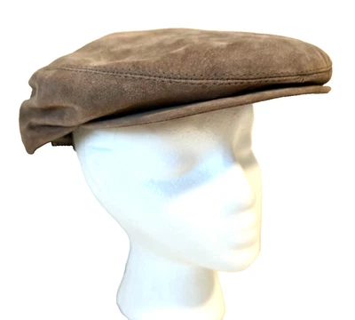 Gorra Country Gentleman Años 80 Hombres 7 3/8 Gamuza Cuero Newsboy Cabbie Sombrero Plano NUEVO Foto 1 de 4