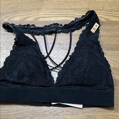 PINK Victoria's Secret Black Lace Strappy Bralette - Imagem 1 de 3