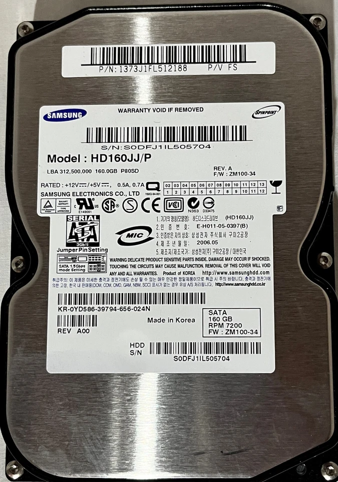 Samsung 160GB Internal Hard Drive 7200RPM 3.5" HD160JJ/P SATA - Image 1 of 1